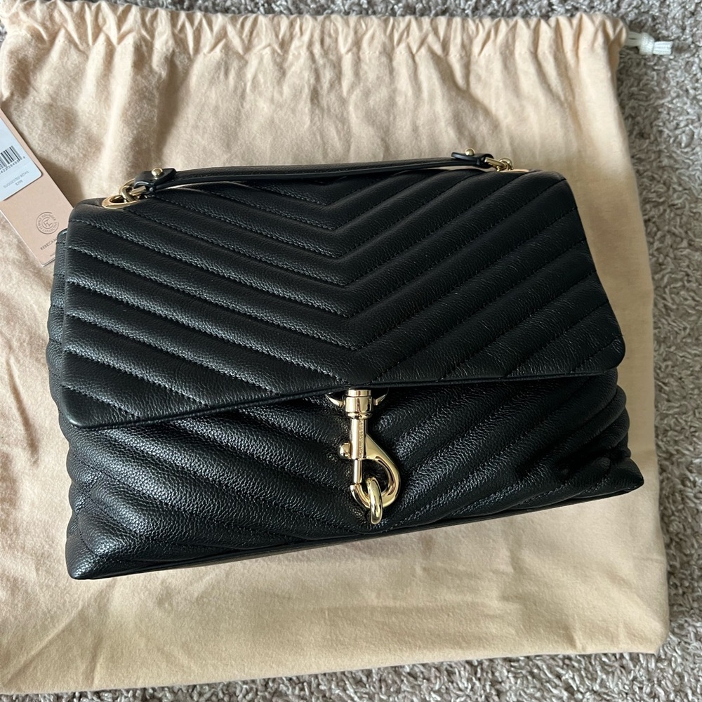 Rebecca Minkoff Edie Flap Shoulder Bag | Black crossbody bag with gold hardware